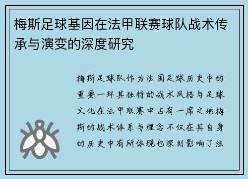 梅斯足球基因在法甲联赛球队战术传承与演变的深度研究